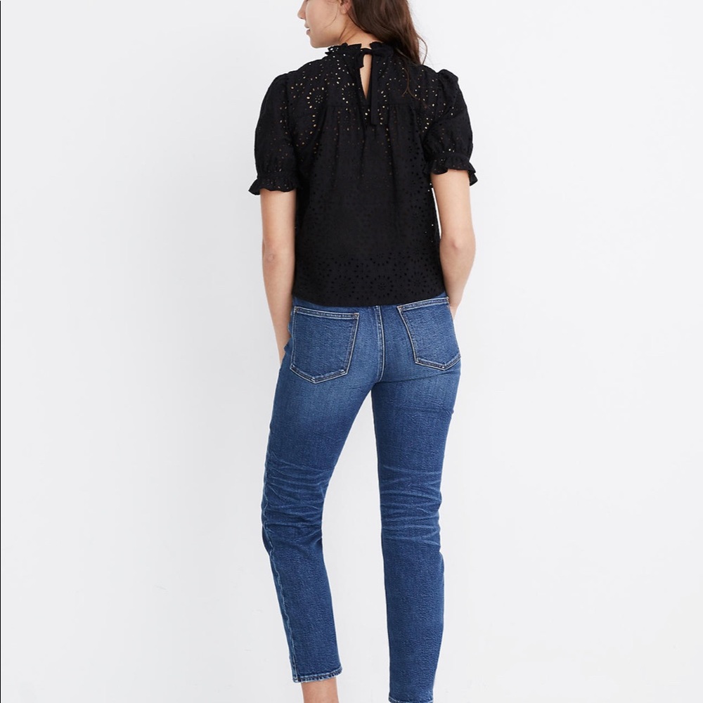 Madewell Eyelet Ruffle Top - Black, XS, NWOT - Picture 2 of 9